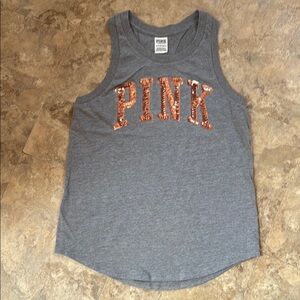 Gray Tank Top with Sequin Pink Logo VS PINK XS